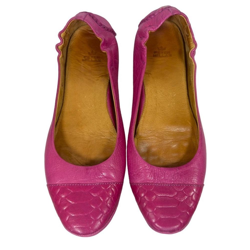 Peter Millar Pink Leather Ballet Flats - Crocodile Embossed Toe - Size 7